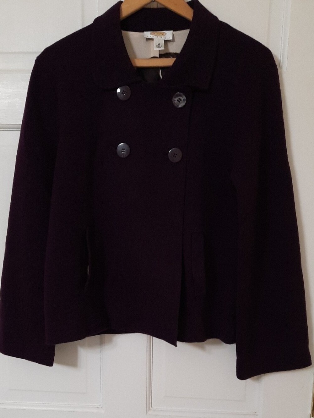 Talbots Petites Double-Breasted Peacoat in Deep Plum - Picture 3 of 12